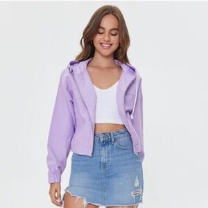 Forever 21 Hooded Cropped Bomber Jacket Full Zip Lavender Medium